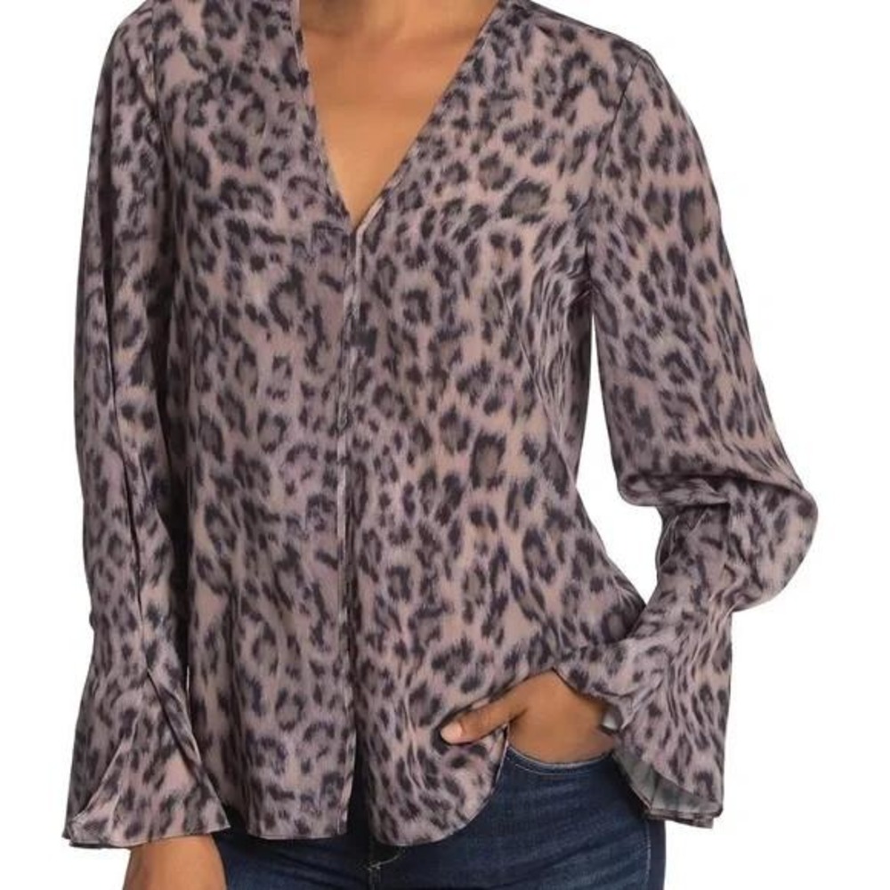 Joie Womens Latacia‎ Leopard Animal Print Blouse Bell Sleeve Size L